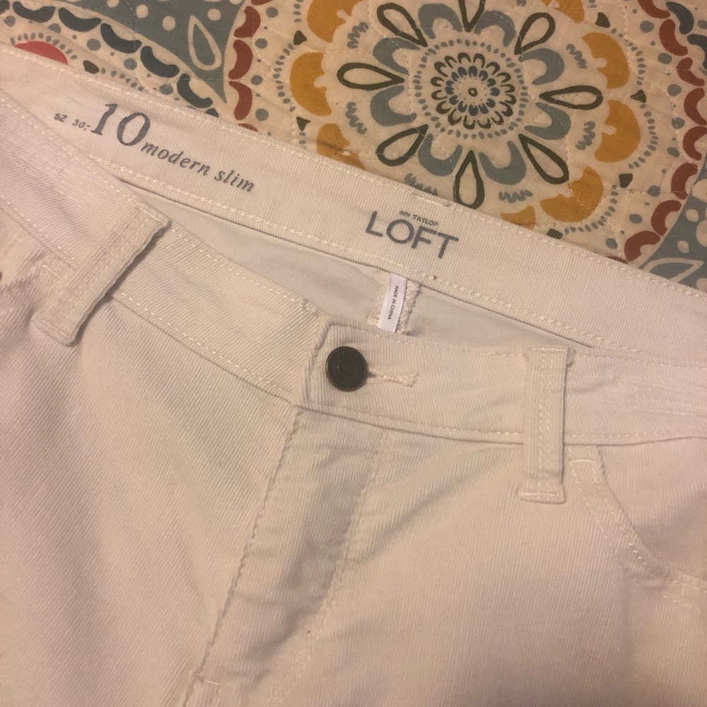 LOFT Winter White Modern Slim Corduroy Pants